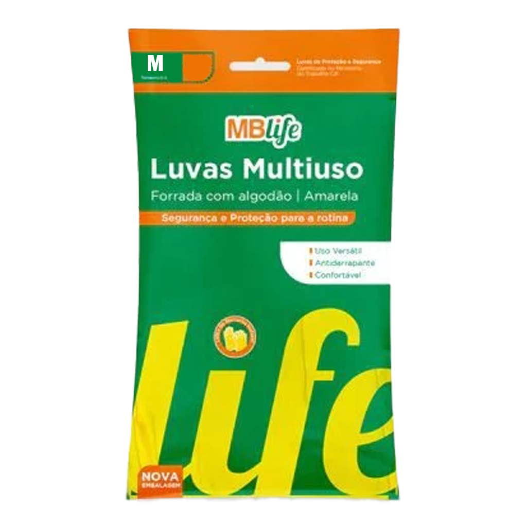 Luva Multiuso Forrada c/ Algodão - Tamanho P / M / G / GG - Amarela - MBlife