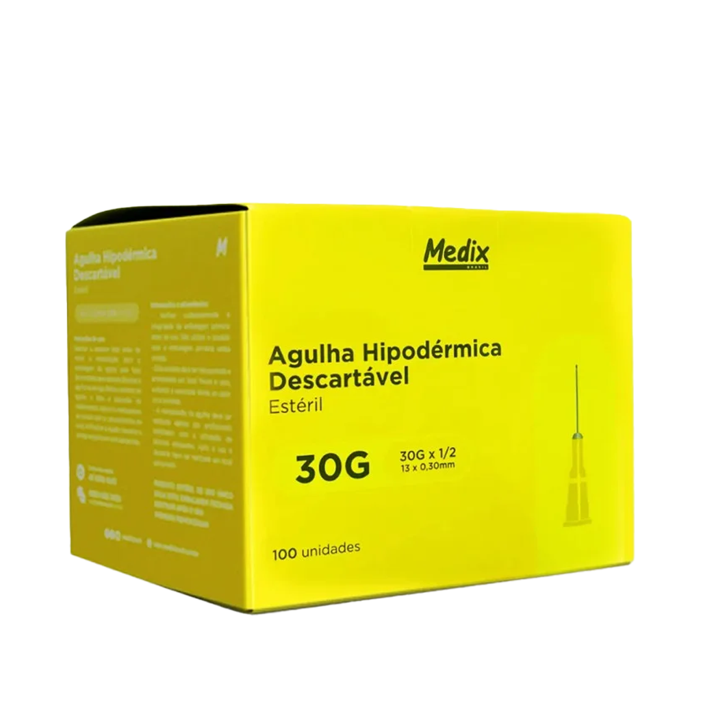 Agulha Hipodérmica Descartável - Estéril - 30g x 1/2 - 13 x 0,030mm - Medix