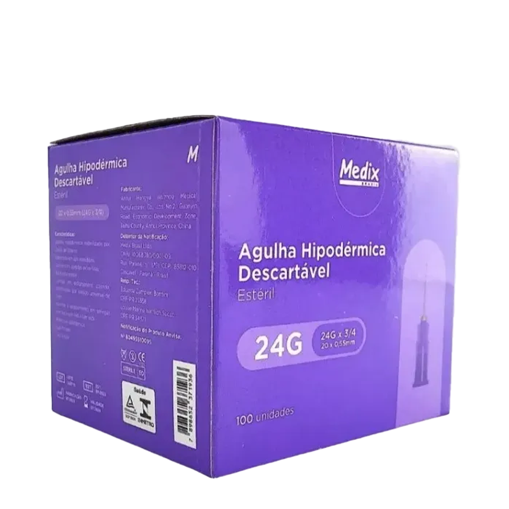 Agulha Hipodérmica Descartável - Estéril - 24g x 3/4 - 20 x 0,055mm - Medix