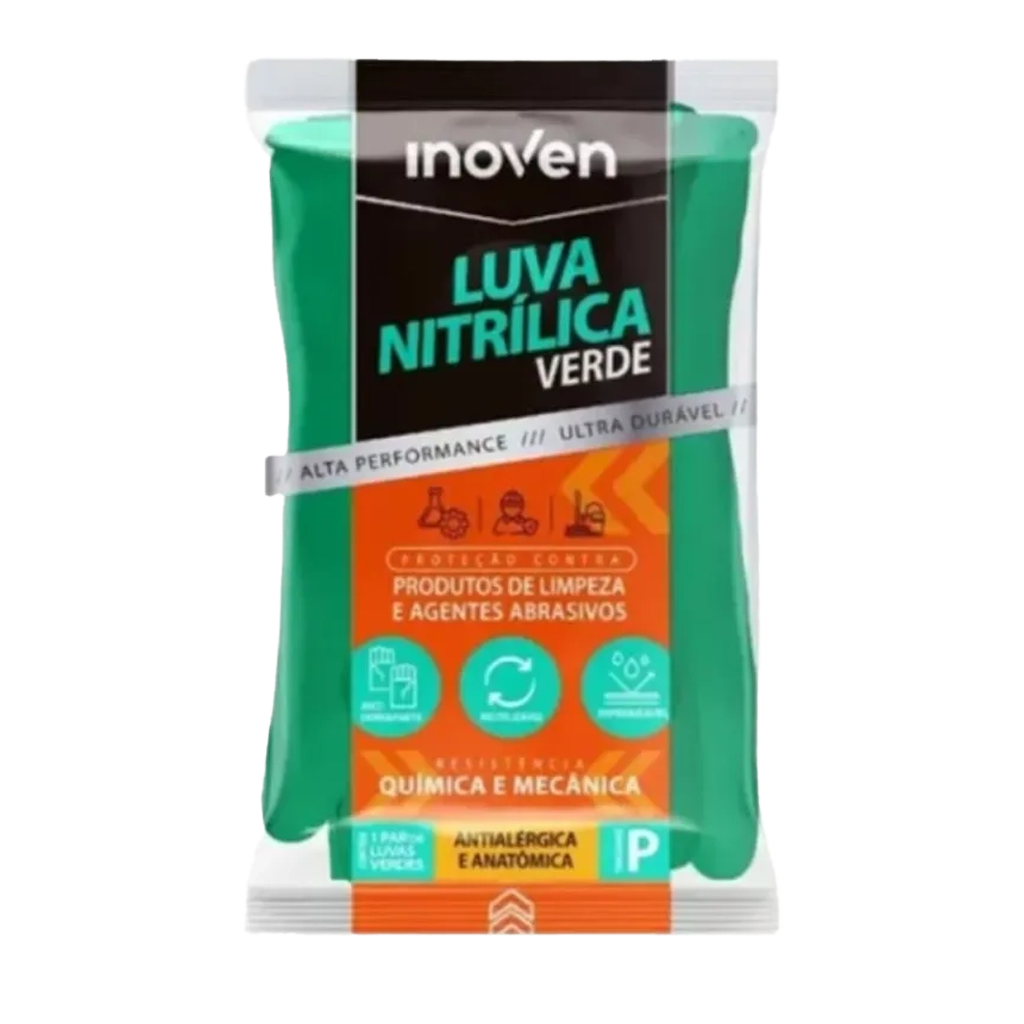 Luva de Nitrílica Verde - Tamanho P / G - Inoven